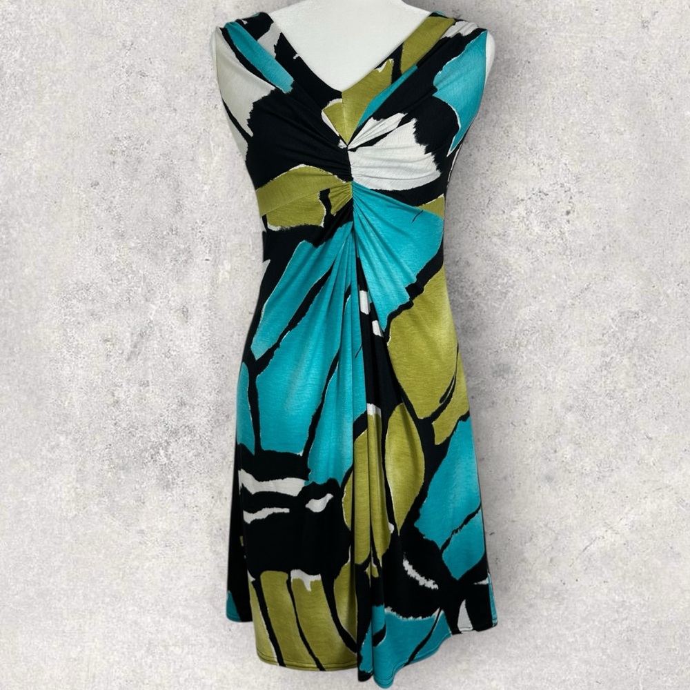 Joseph Ribkoff Blue Green Midi Dress Womens Size 4 V-Neck Y2K Lined Boho Floral